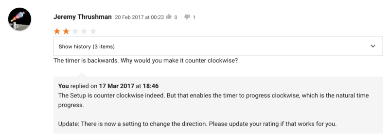 User review about clockwise direction
